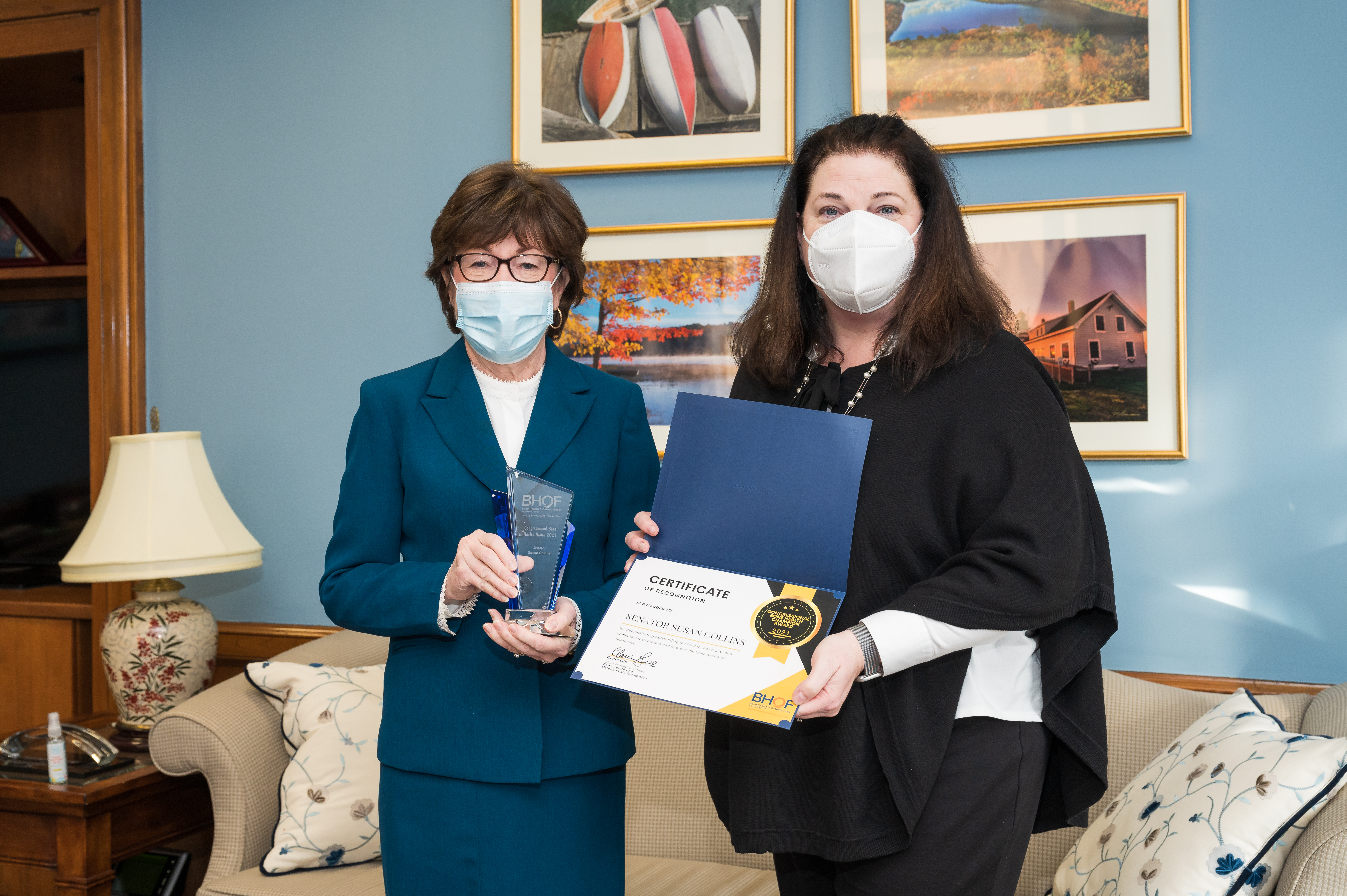 Senator Collins with Claire Gill, the CEO of the Bone Health and Osteoporosis Foundation 